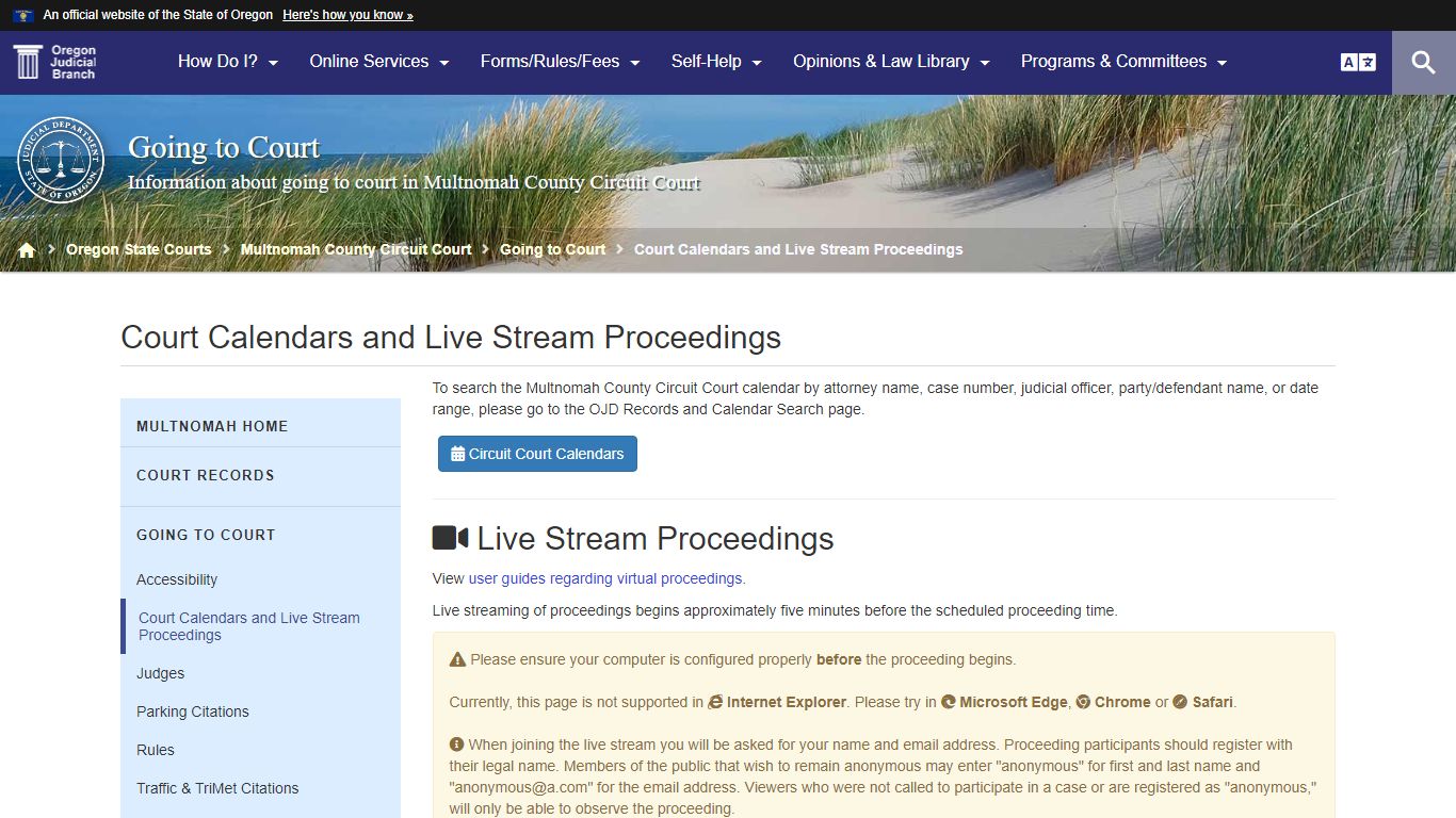 Oregon Judicial Department : Court Calendars and Live ...